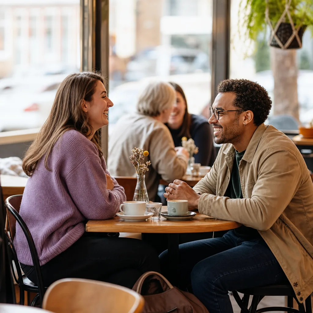 People chatting at an outdoor café in Worthing town centre